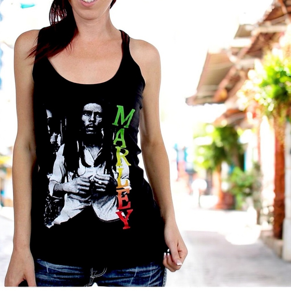 Zion Rootswear Women's Black Bob Marley Rasta Racerback Tank Top - Picture 5 of 12